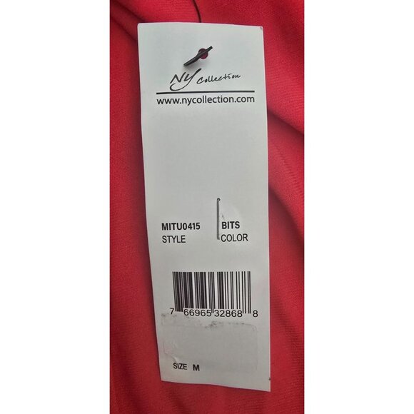 NY Collection Red Half Sleeve Blouse With Pleated Front Design & Metal Accent Si - Picture 7 of 7